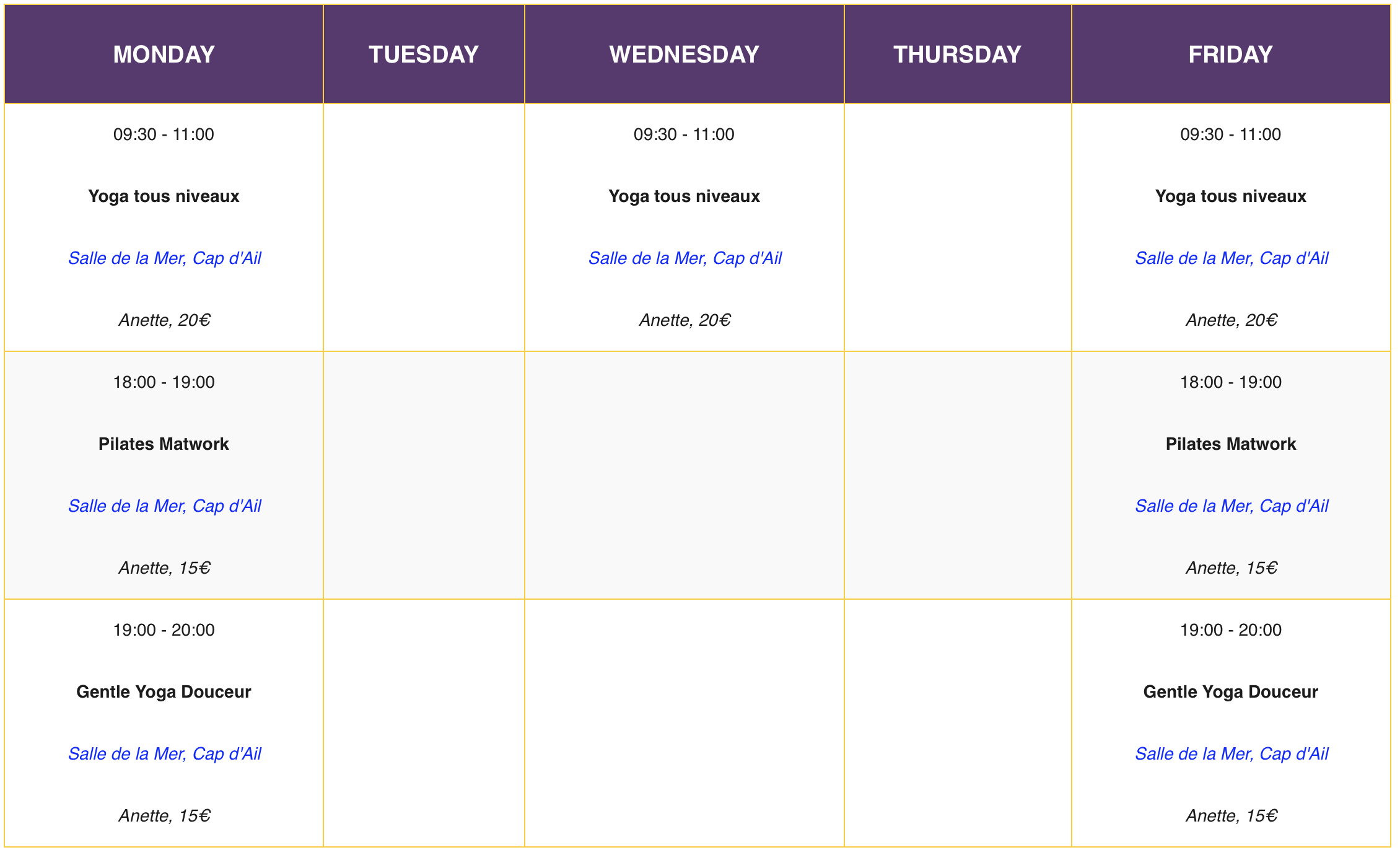 You are currently viewing Sunshine class schedule October